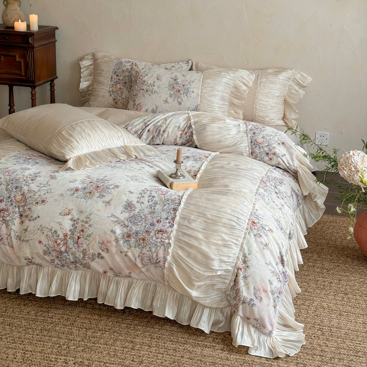 91家纺网 家纺一手货源 找家纺 （总）佳汐蓝家纺 2026新款牛奶绒印花流光纱四件套-香奈（券后不低于328元）