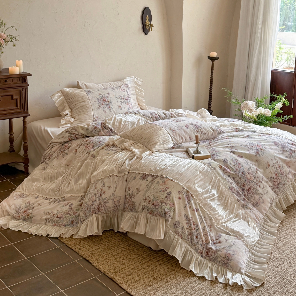 91家纺网 家纺一手货源 找家纺 （总）佳汐蓝家纺 2026新款牛奶绒印花流光纱四件套-香奈（券后不低于328元）