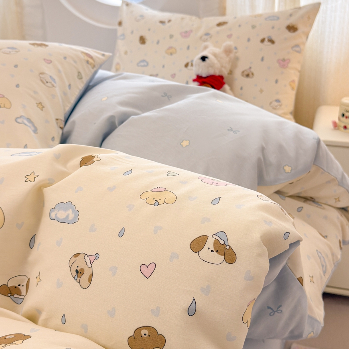 91家纺网 家纺一手货源 找家纺 呗旺鹿 2026新款全棉纯棉40支13070卡通印花四件套 鼻涕狗