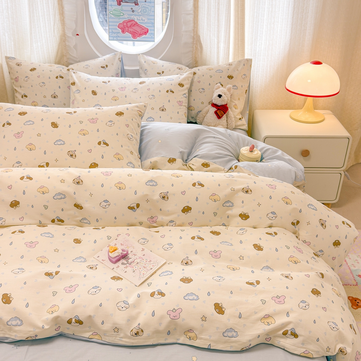 91家纺网 家纺一手货源 找家纺 呗旺鹿 2026新款全棉纯棉40支13070卡通印花四件套 鼻涕狗