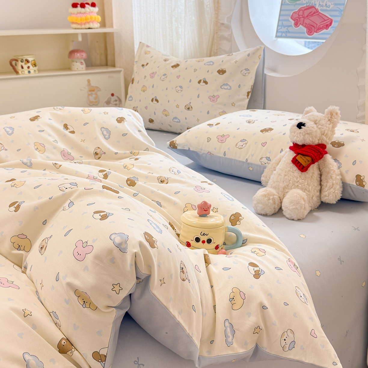 91家纺网 家纺一手货源 找家纺 呗旺鹿 2026新款全棉纯棉40支13070卡通印花四件套 鼻涕狗