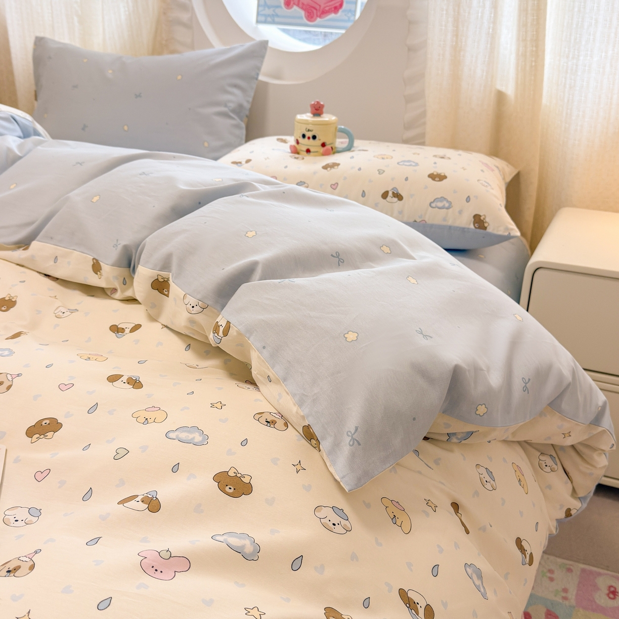 91家纺网 家纺一手货源 找家纺 呗旺鹿 2026新款全棉纯棉40支13070卡通印花四件套 鼻涕狗