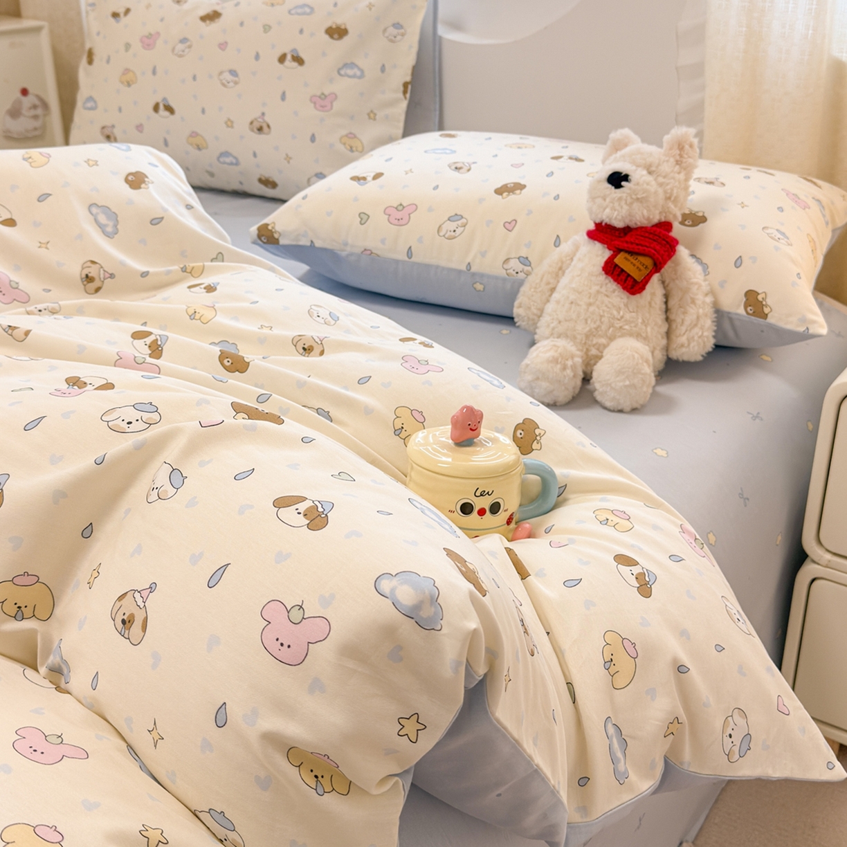 91家纺网 家纺一手货源 找家纺 呗旺鹿 2026新款全棉纯棉40支13070卡通印花四件套 鼻涕狗