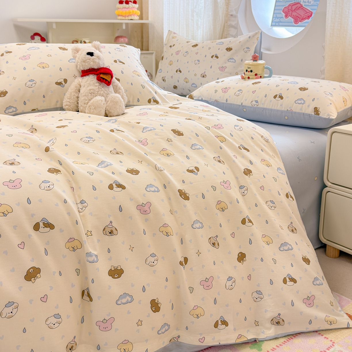 91家纺网 家纺一手货源 找家纺 呗旺鹿 2026新款全棉纯棉40支13070卡通印花四件套 鼻涕狗