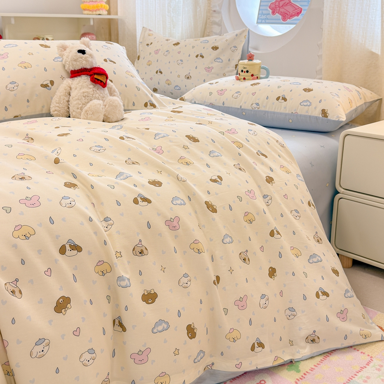 91家纺网 家纺一手货源 找家纺 呗旺鹿 2026新款全棉纯棉40支13070卡通印花四件套 鼻涕狗