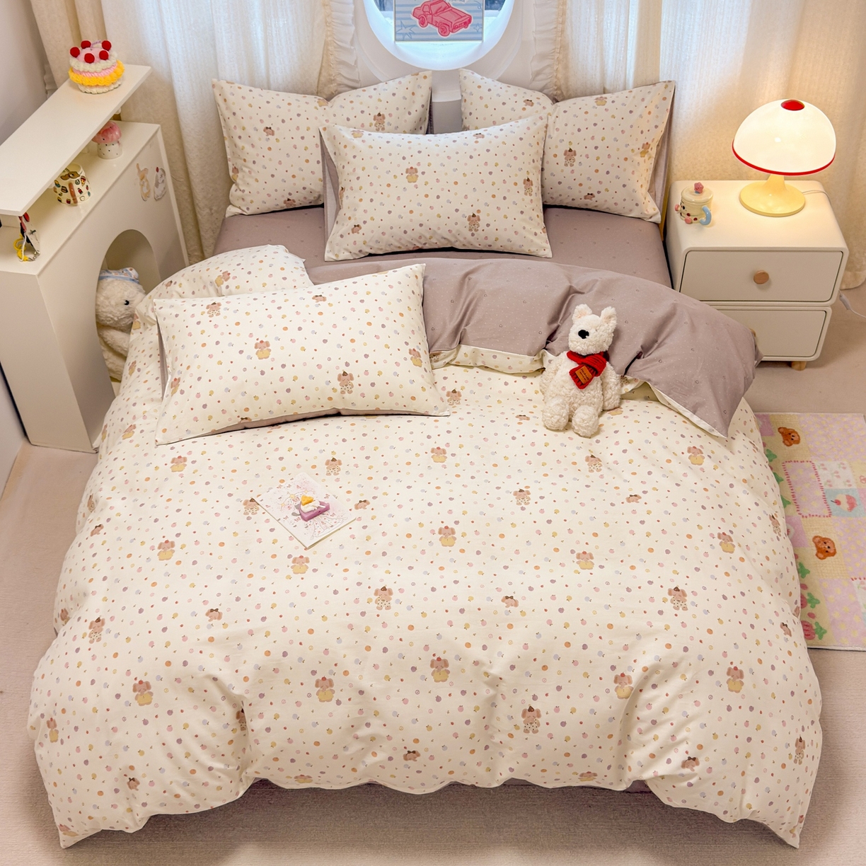 91家纺网 家纺一手货源 找家纺 呗旺鹿 2026新款全棉纯棉40支13070卡通印花四件套 果子象