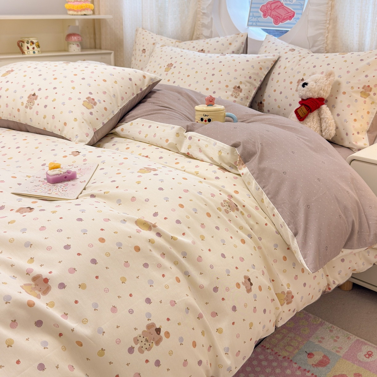 91家纺网 家纺一手货源 找家纺 呗旺鹿 2026新款全棉纯棉40支13070卡通印花四件套 果子象