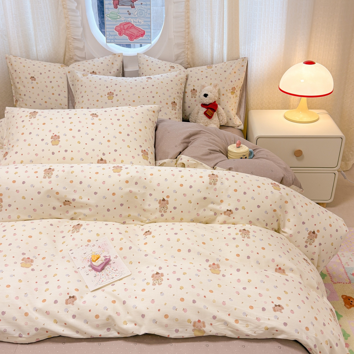 91家纺网 家纺一手货源 找家纺 呗旺鹿 2026新款全棉纯棉40支13070卡通印花四件套 果子象