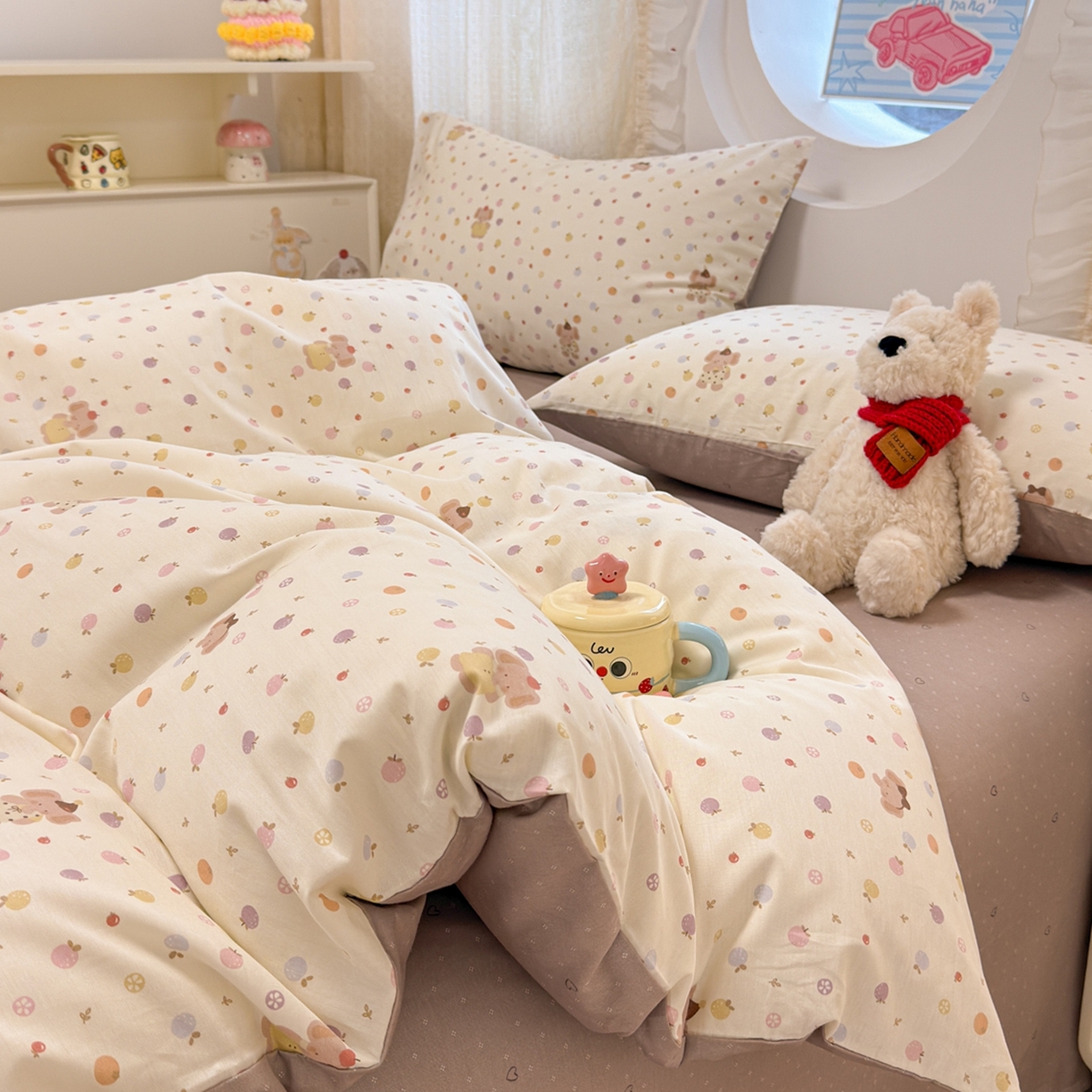 91家纺网 家纺一手货源 找家纺 呗旺鹿 2026新款全棉纯棉40支13070卡通印花四件套 果子象