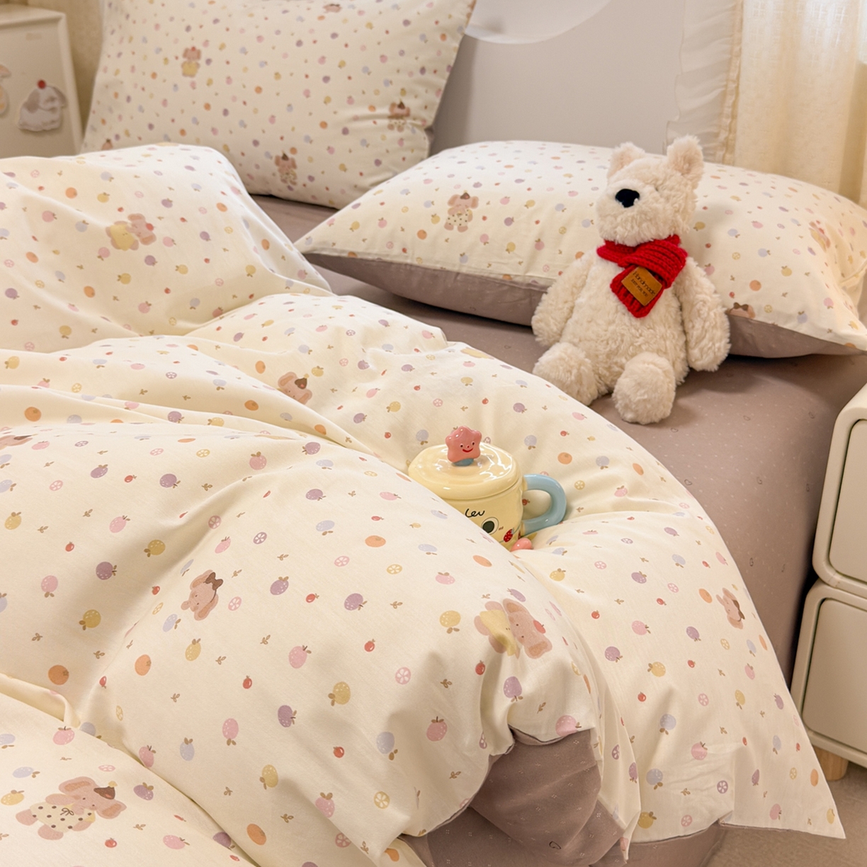 91家纺网 家纺一手货源 找家纺 呗旺鹿 2026新款全棉纯棉40支13070卡通印花四件套 果子象