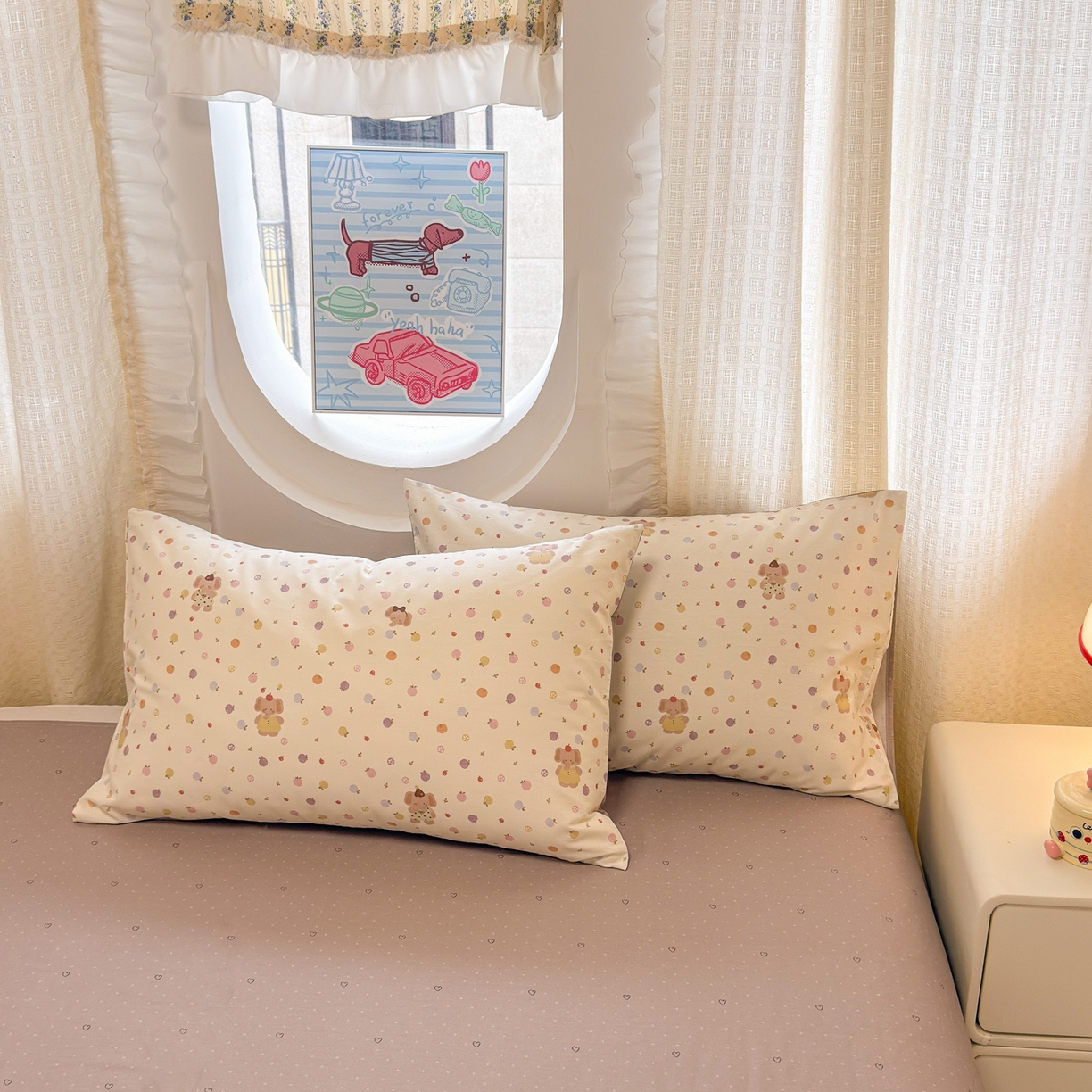 91家纺网 家纺一手货源 找家纺 呗旺鹿 2026新款全棉纯棉40支13070卡通印花四件套 果子象