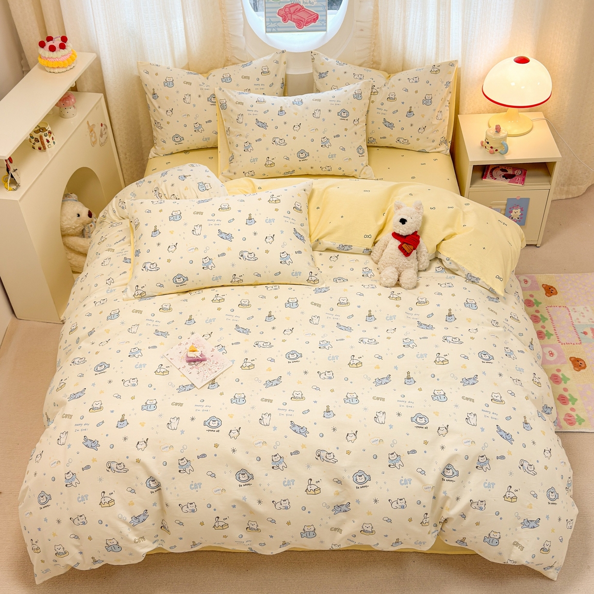 91家纺网 家纺一手货源 找家纺 呗旺鹿 2026新款全棉纯棉40支13070卡通印花四件套 机灵猫