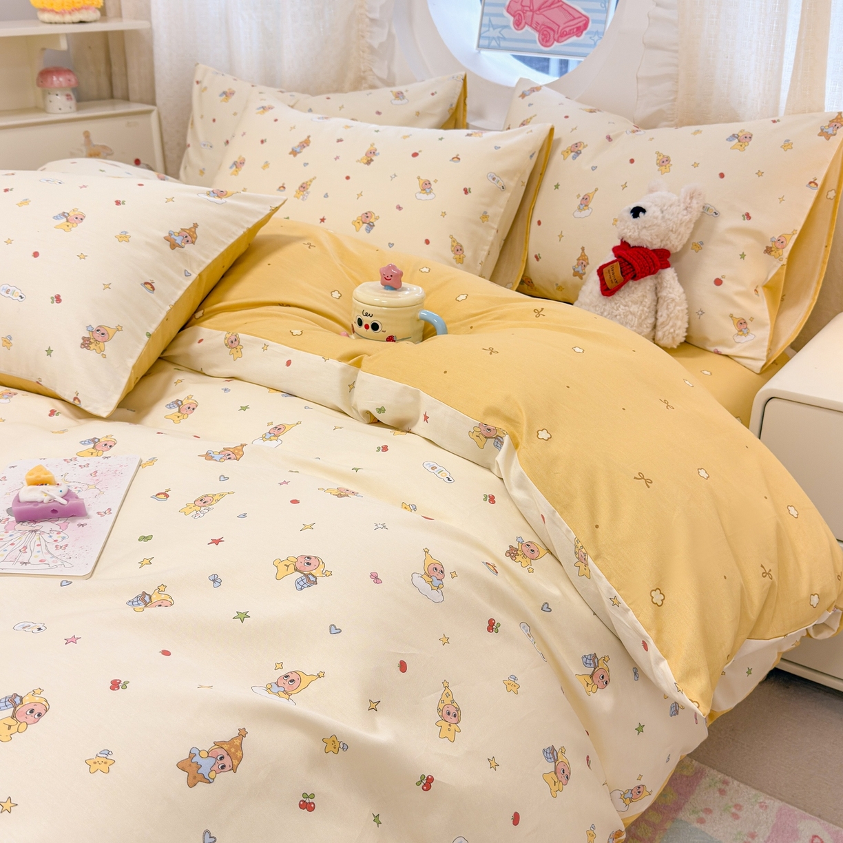 91家纺网 家纺一手货源 找家纺 呗旺鹿 2026新款全棉纯棉40支13070卡通印花四件套 可爱星人