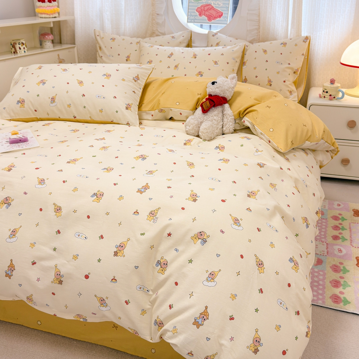 91家纺网 家纺一手货源 找家纺 呗旺鹿 2026新款全棉纯棉40支13070卡通印花四件套 可爱星人