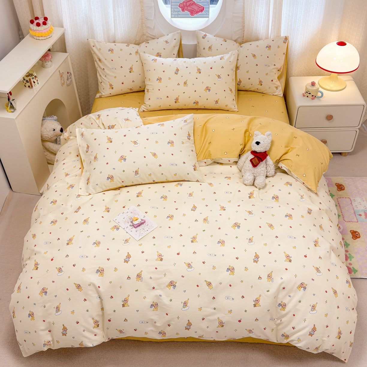 91家纺网 家纺一手货源 找家纺 呗旺鹿 2026新款全棉纯棉40支13070卡通印花四件套 可爱星人