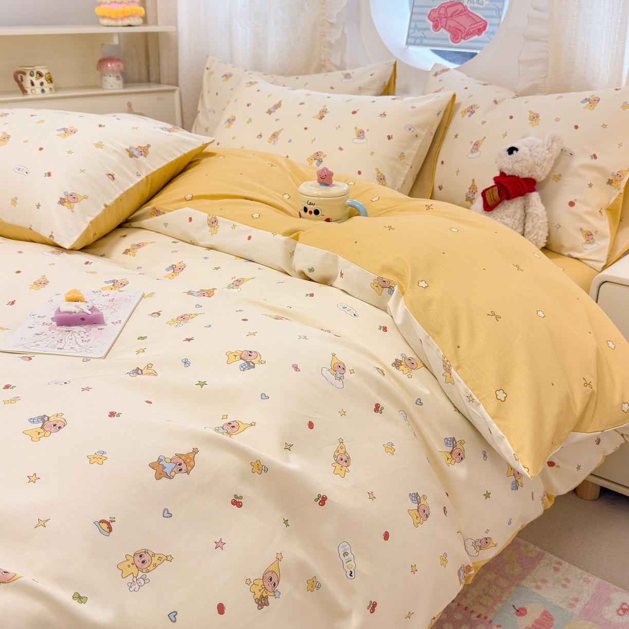 91家纺网 家纺一手货源 找家纺 呗旺鹿 2026新款全棉纯棉40支13070卡通印花四件套 可爱星人