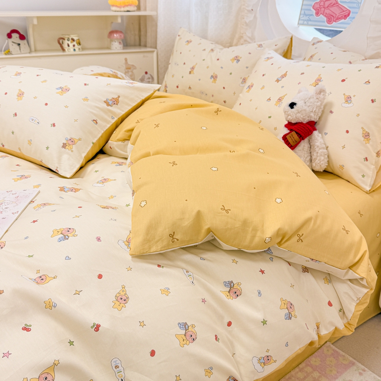 91家纺网 家纺一手货源 找家纺 呗旺鹿 2026新款全棉纯棉40支13070卡通印花四件套 可爱星人