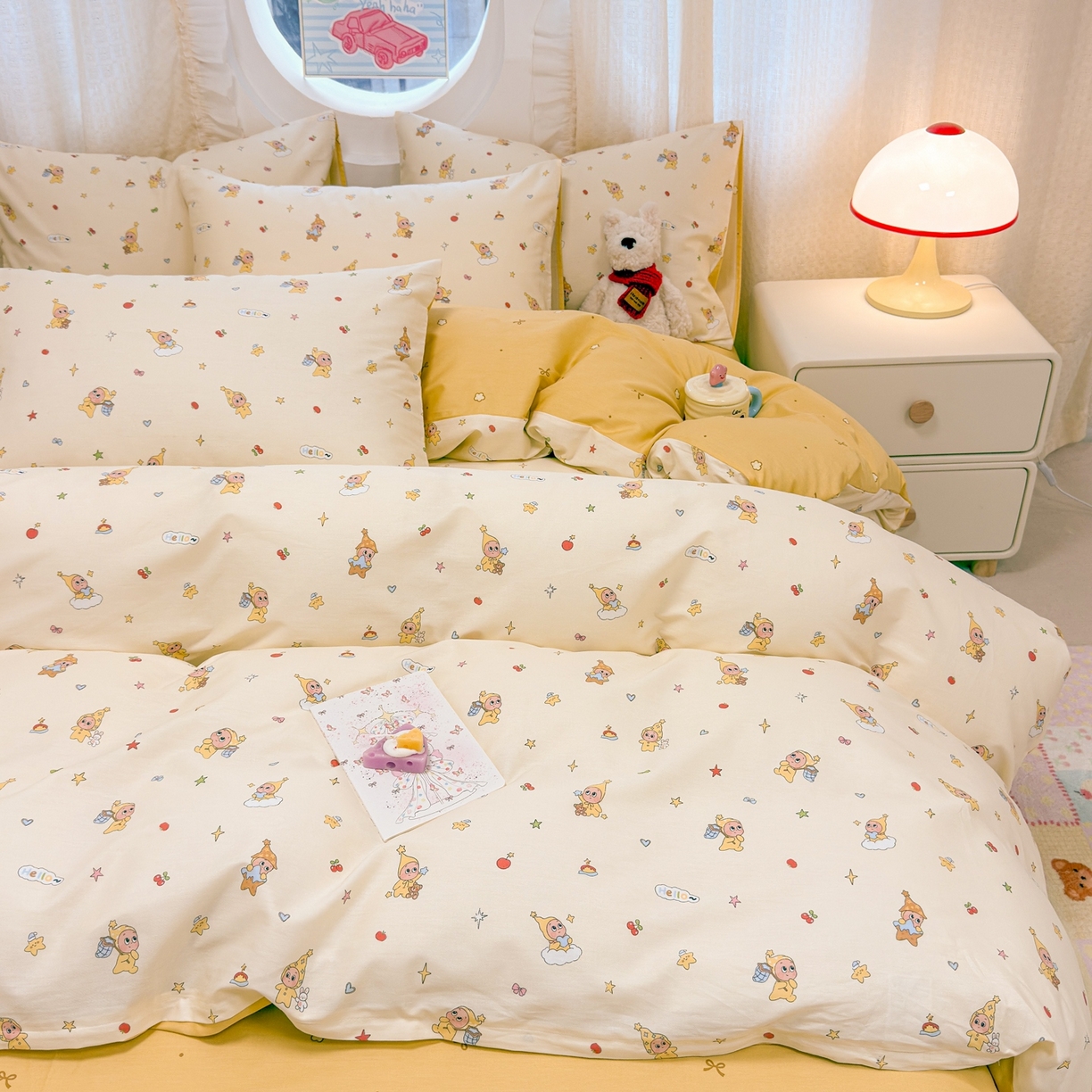 91家纺网 家纺一手货源 找家纺 呗旺鹿 2026新款全棉纯棉40支13070卡通印花四件套 可爱星人