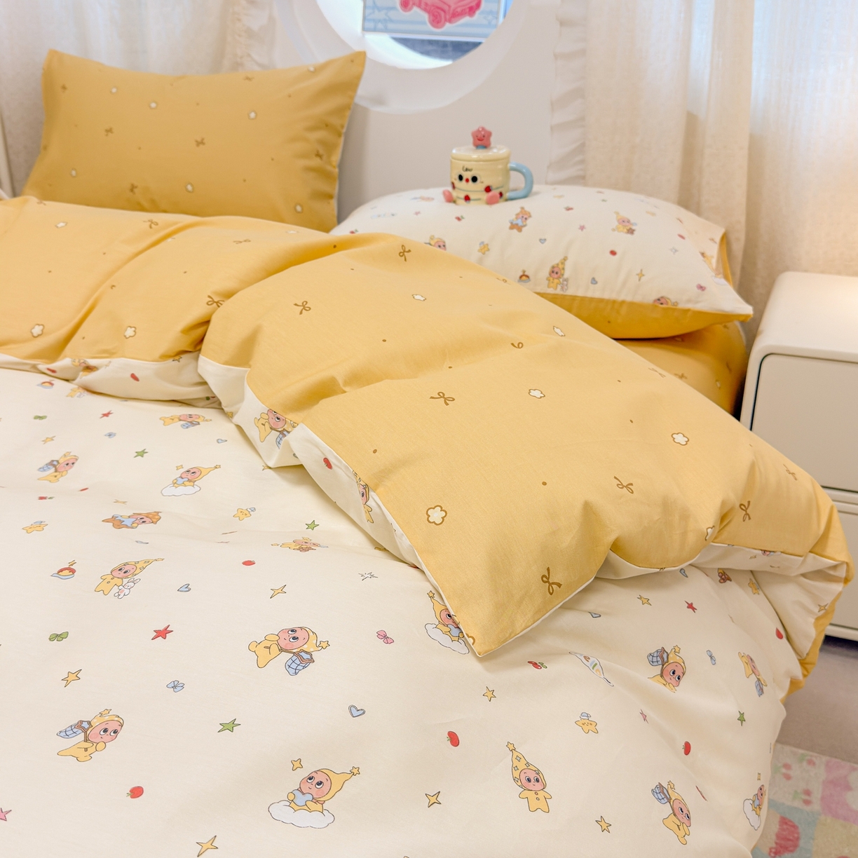 91家纺网 家纺一手货源 找家纺 呗旺鹿 2026新款全棉纯棉40支13070卡通印花四件套 可爱星人