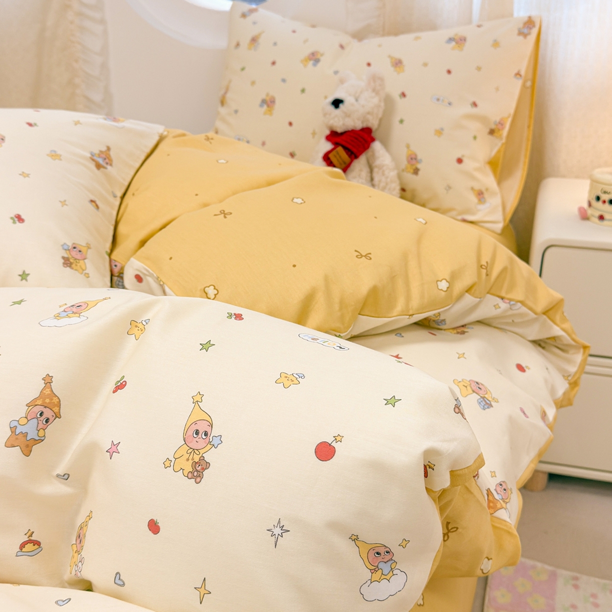 91家纺网 家纺一手货源 找家纺 呗旺鹿 2026新款全棉纯棉40支13070卡通印花四件套 可爱星人