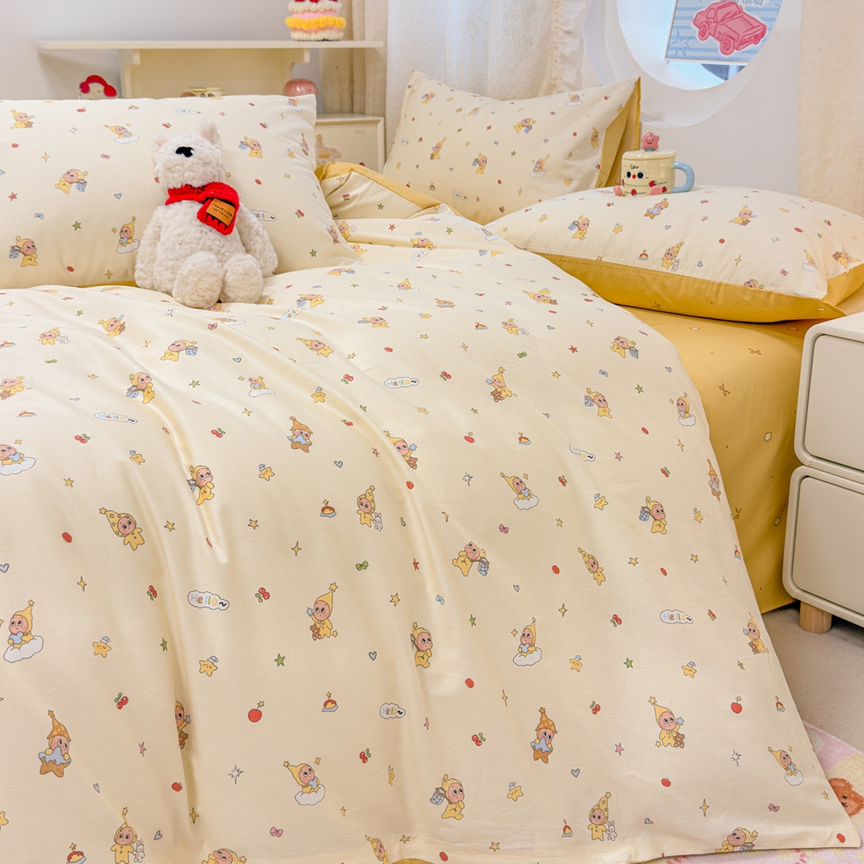 91家纺网 家纺一手货源 找家纺 呗旺鹿 2026新款全棉纯棉40支13070卡通印花四件套 可爱星人