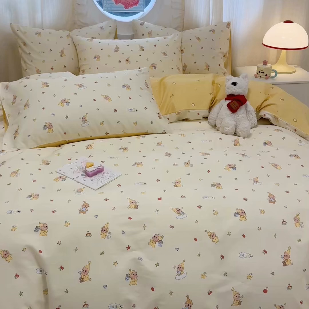 91家纺网 家纺一手货源 找家纺 呗旺鹿 2026新款全棉纯棉40支13070卡通印花四件套 可爱星人