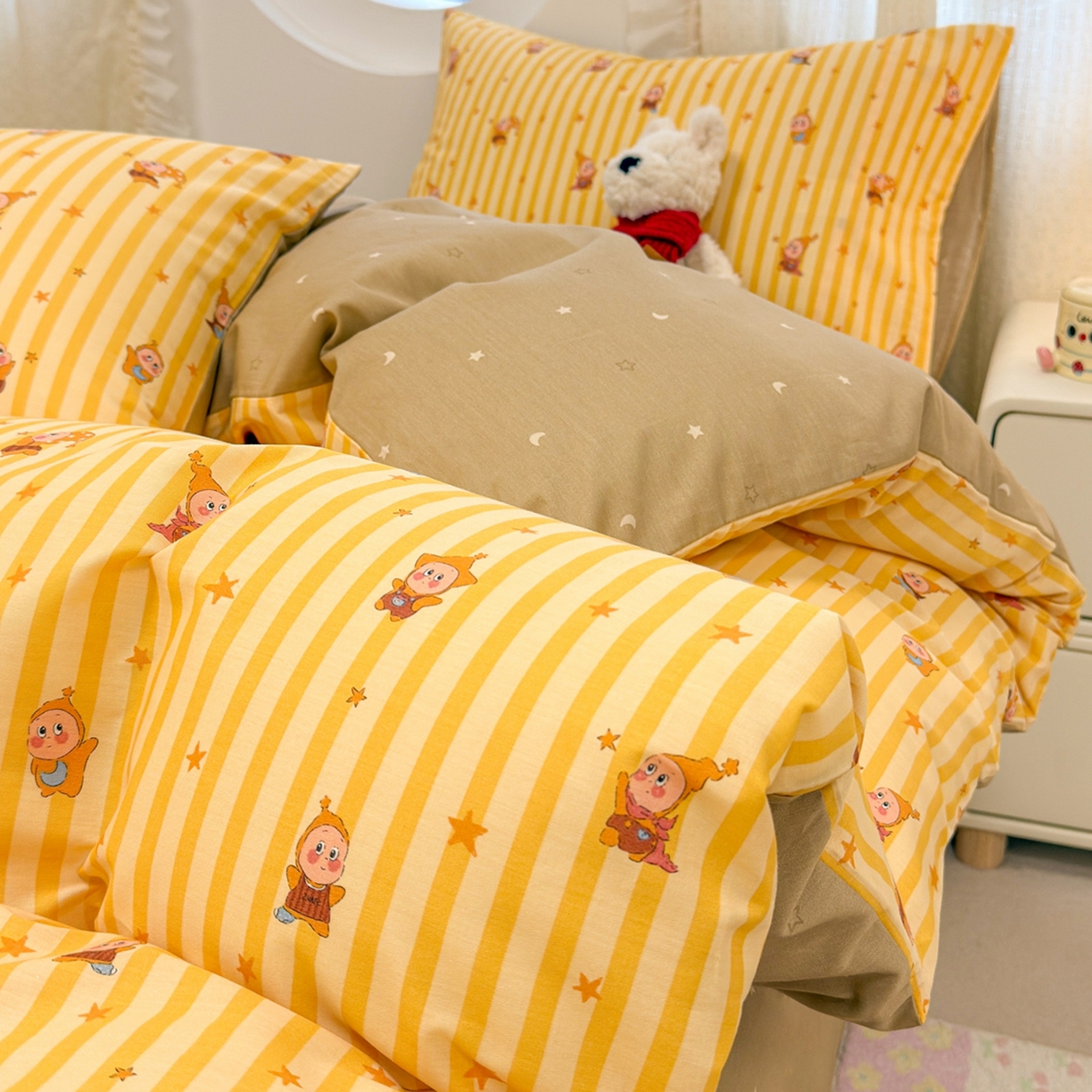 91家纺网 家纺一手货源 找家纺 呗旺鹿 2026新款全棉纯棉40支13070卡通印花四件套 萌星