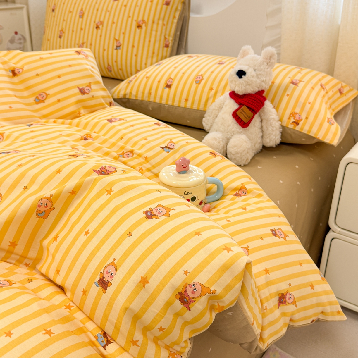 91家纺网 家纺一手货源 找家纺 呗旺鹿 2026新款全棉纯棉40支13070卡通印花四件套 萌星