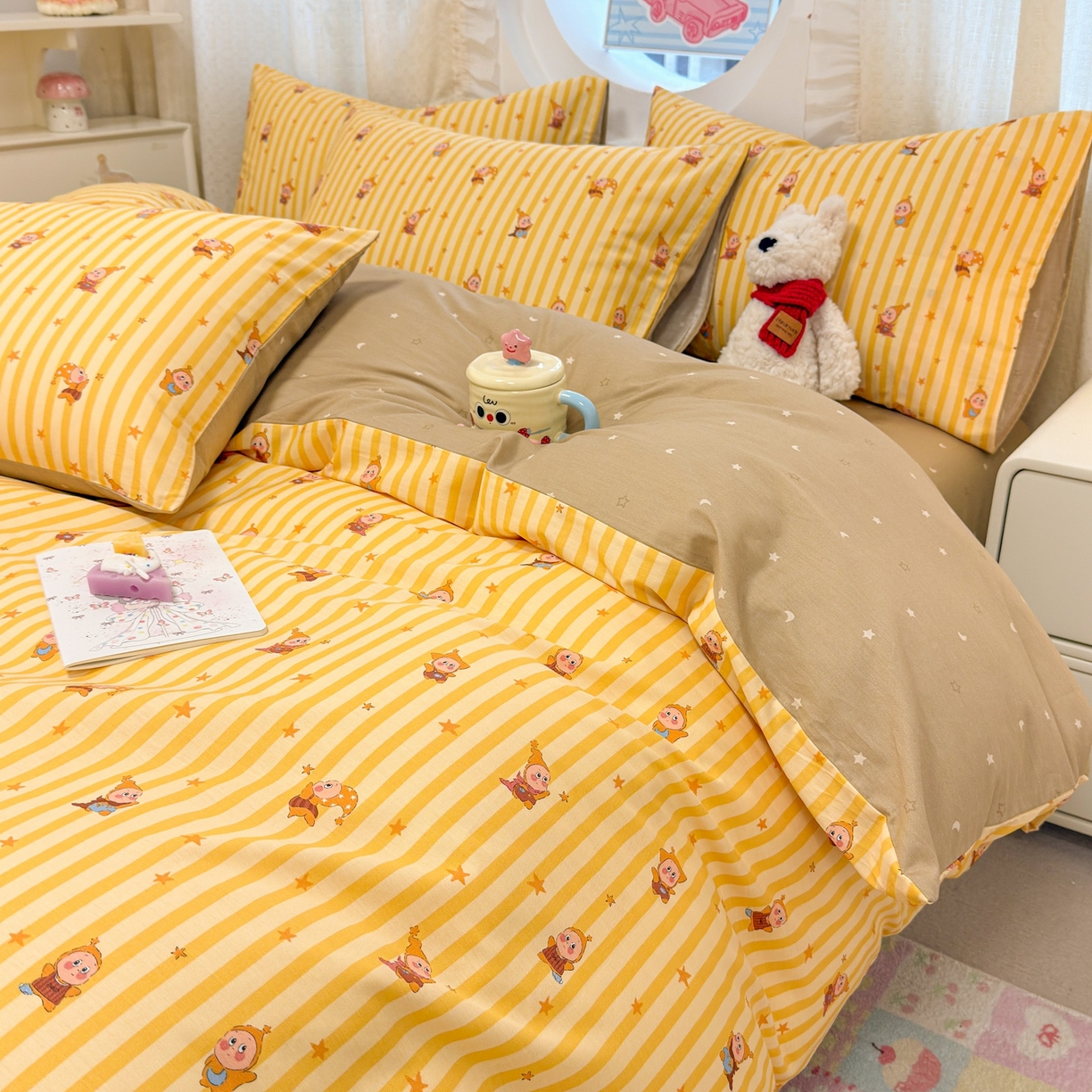 91家纺网 家纺一手货源 找家纺 呗旺鹿 2026新款全棉纯棉40支13070卡通印花四件套 萌星