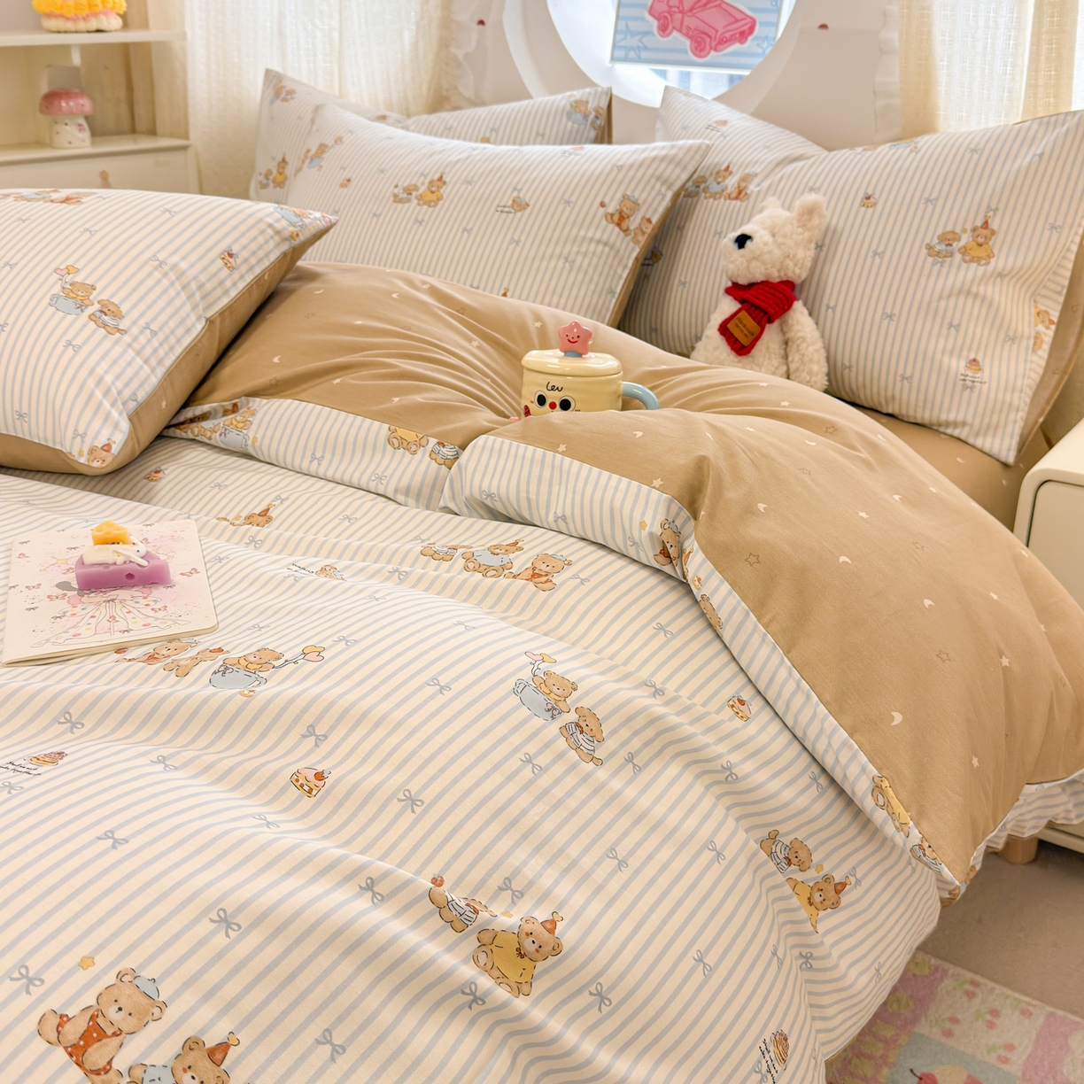 91家纺网 家纺一手货源 找家纺 呗旺鹿 2026新款全棉纯棉40支13070卡通印花四件套 幸福小熊