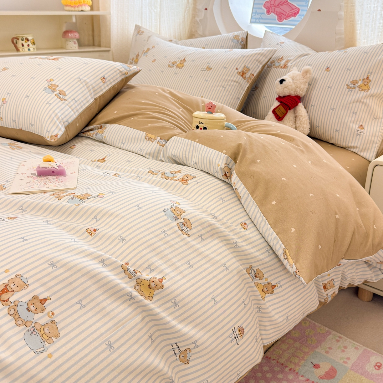 91家纺网 家纺一手货源 找家纺 呗旺鹿 2026新款全棉纯棉40支13070卡通印花四件套 幸福小熊