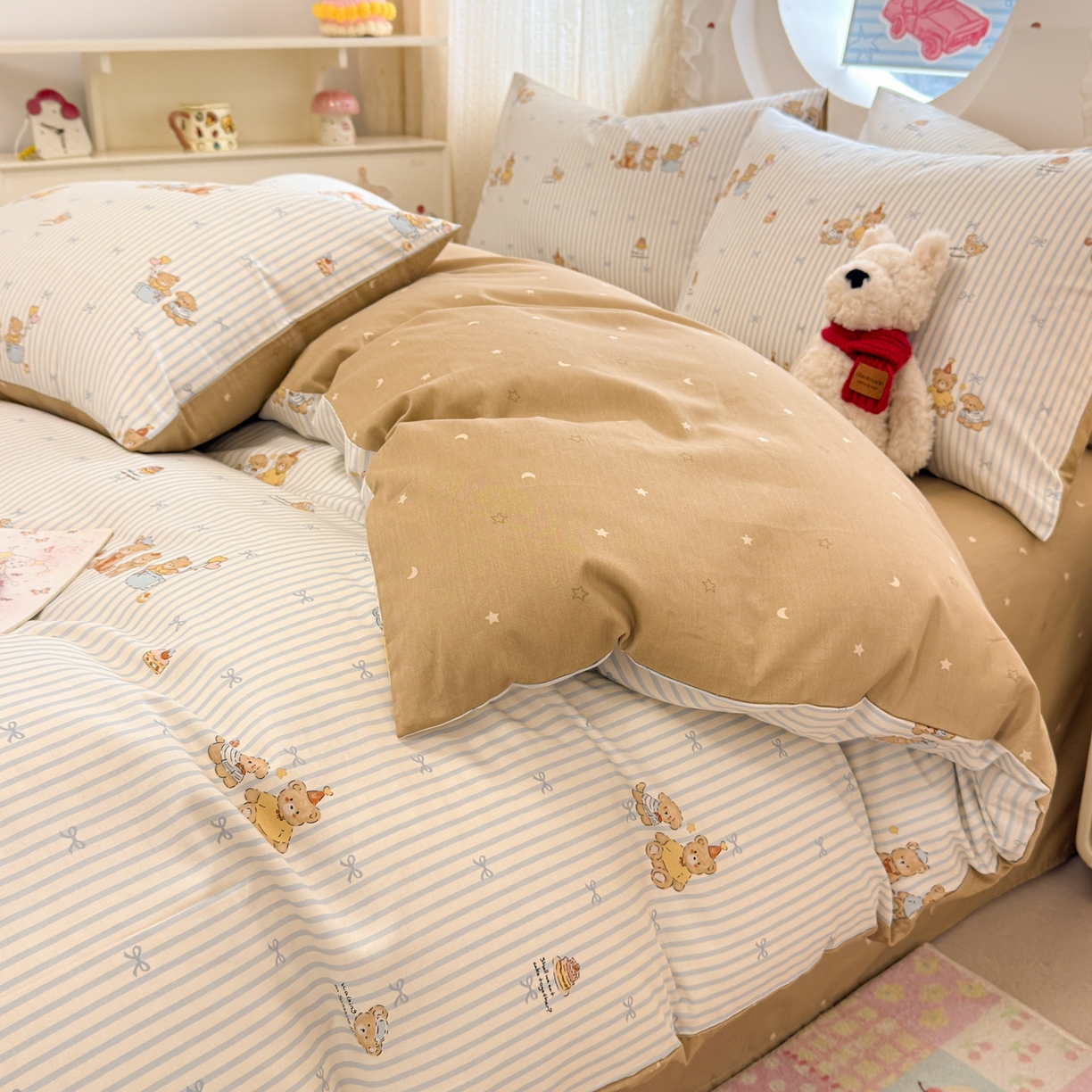 91家纺网 家纺一手货源 找家纺 呗旺鹿 2026新款全棉纯棉40支13070卡通印花四件套 幸福小熊