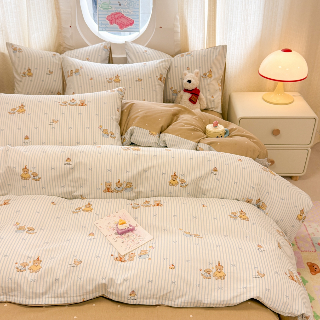 91家纺网 家纺一手货源 找家纺 呗旺鹿 2026新款全棉纯棉40支13070卡通印花四件套 幸福小熊