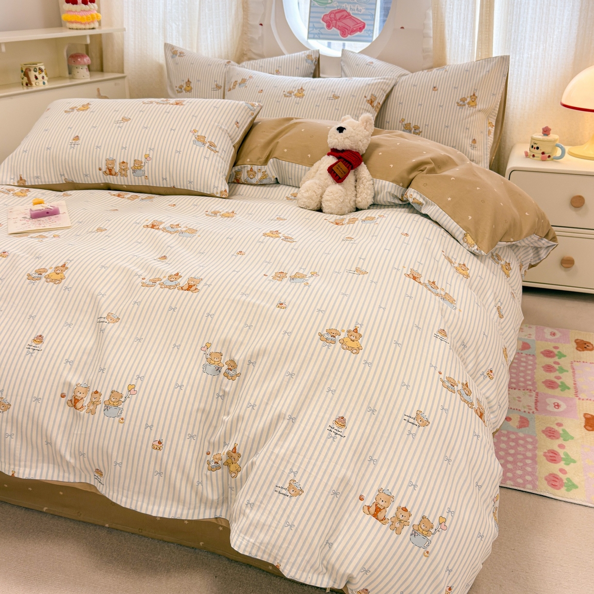 91家纺网 家纺一手货源 找家纺 呗旺鹿 2026新款全棉纯棉40支13070卡通印花四件套 幸福小熊