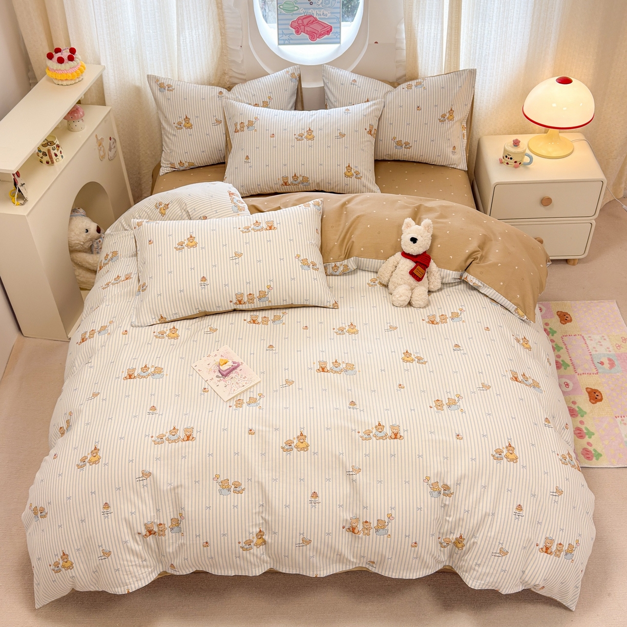 91家纺网 家纺一手货源 找家纺 呗旺鹿 2026新款全棉纯棉40支13070卡通印花四件套 幸福小熊