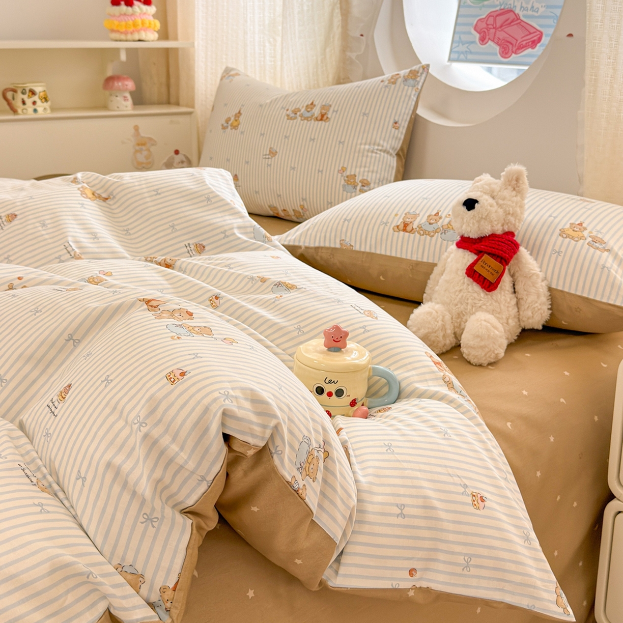 91家纺网 家纺一手货源 找家纺 呗旺鹿 2026新款全棉纯棉40支13070卡通印花四件套 幸福小熊