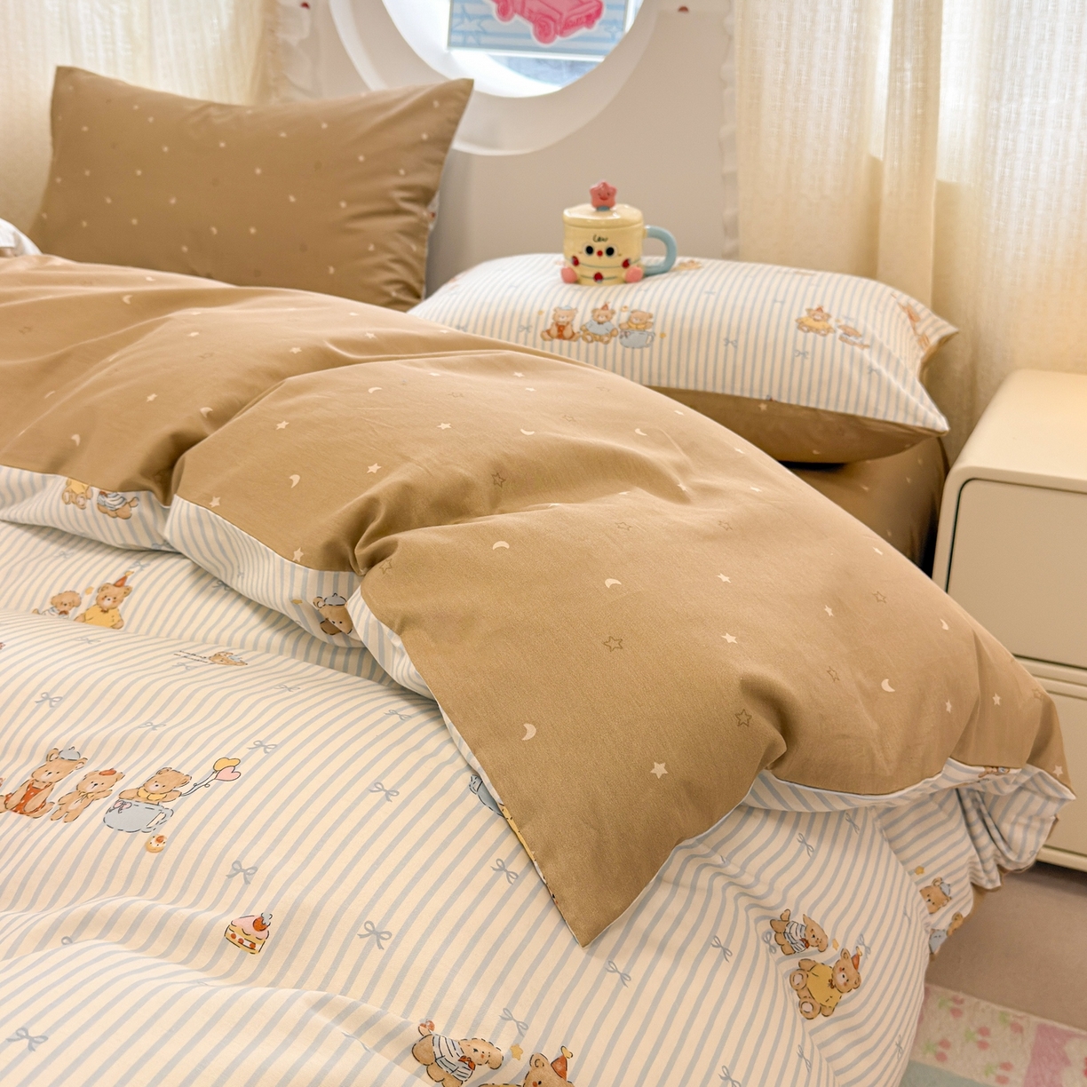 91家纺网 家纺一手货源 找家纺 呗旺鹿 2026新款全棉纯棉40支13070卡通印花四件套 幸福小熊