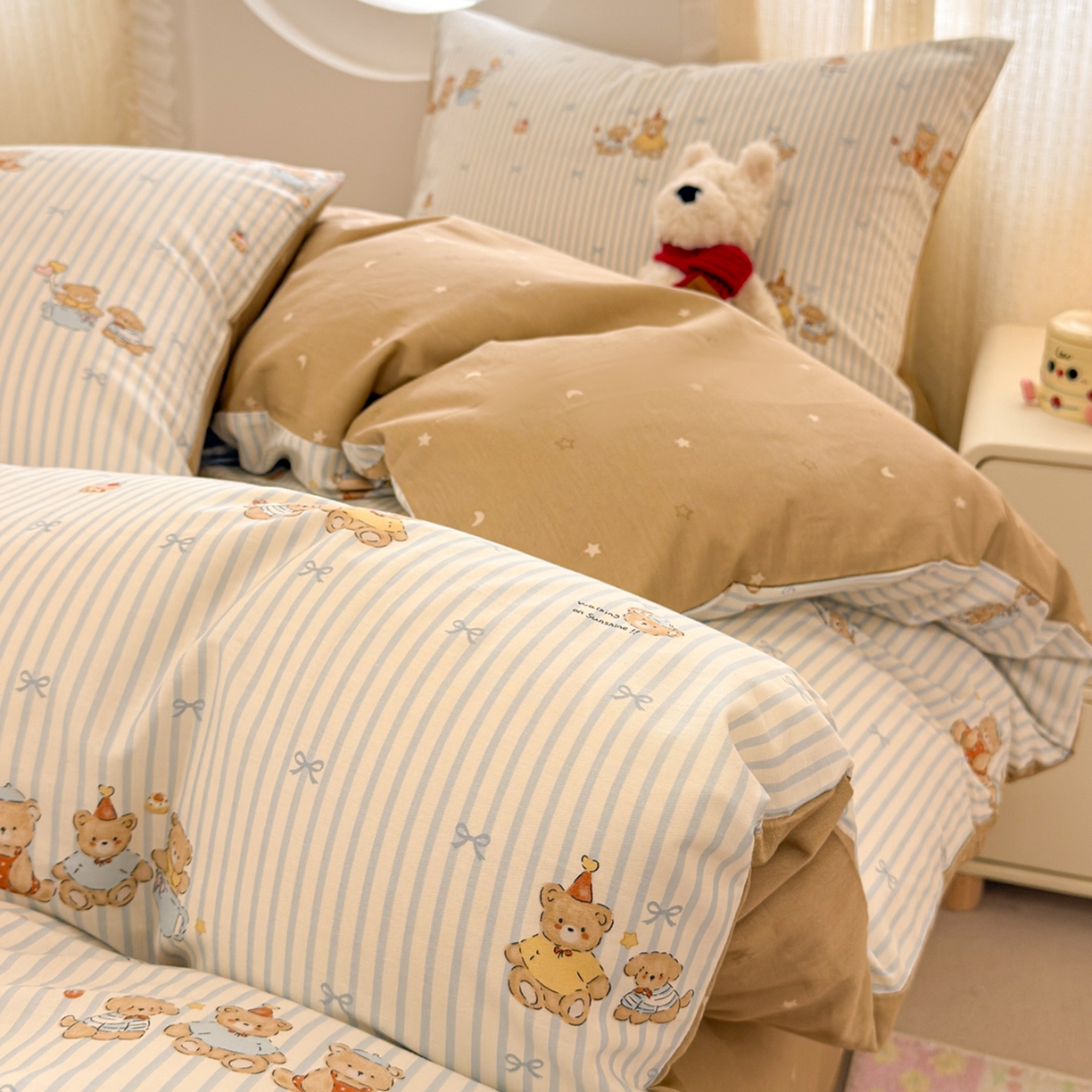 91家纺网 家纺一手货源 找家纺 呗旺鹿 2026新款全棉纯棉40支13070卡通印花四件套 幸福小熊