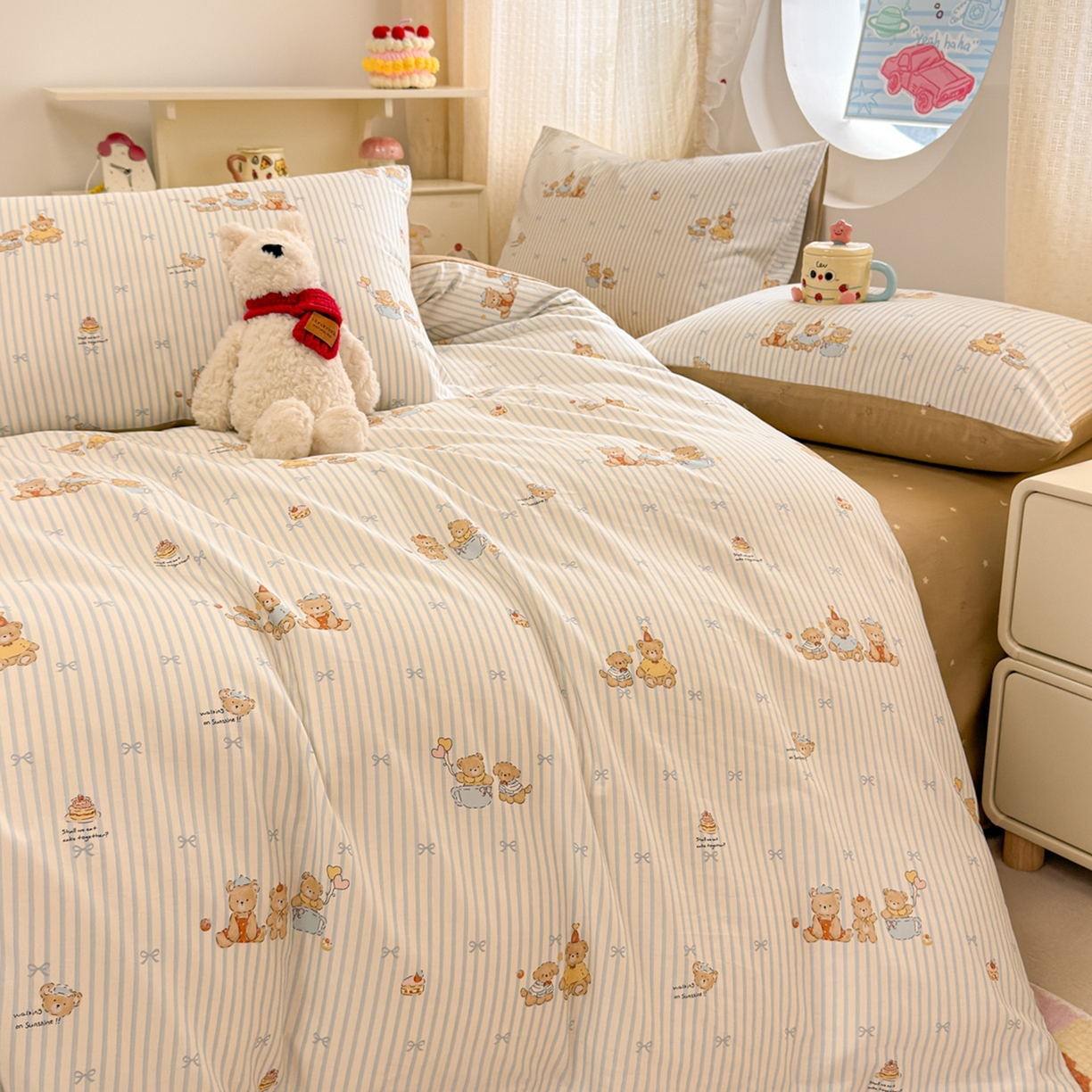 91家纺网 家纺一手货源 找家纺 呗旺鹿 2026新款全棉纯棉40支13070卡通印花四件套 幸福小熊