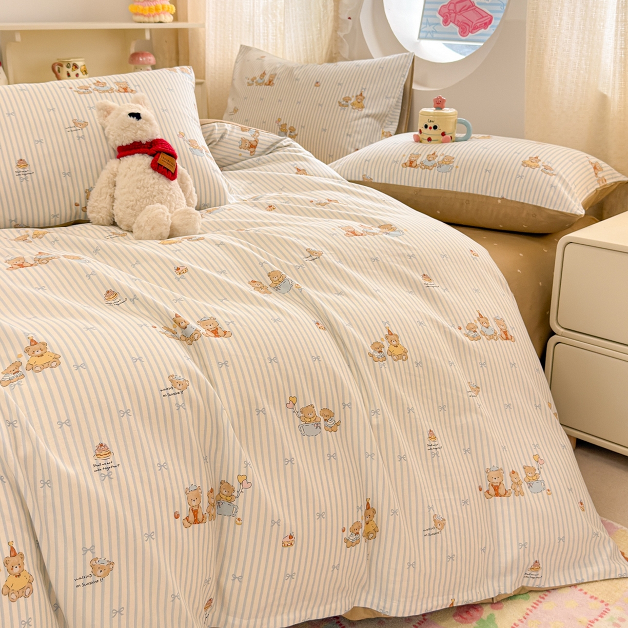 91家纺网 家纺一手货源 找家纺 呗旺鹿 2026新款全棉纯棉40支13070卡通印花四件套 幸福小熊