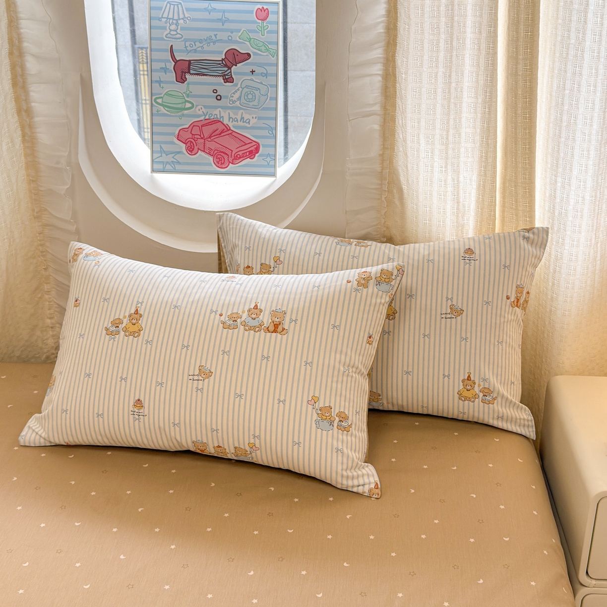 91家纺网 家纺一手货源 找家纺 呗旺鹿 2026新款全棉纯棉40支13070卡通印花四件套 幸福小熊