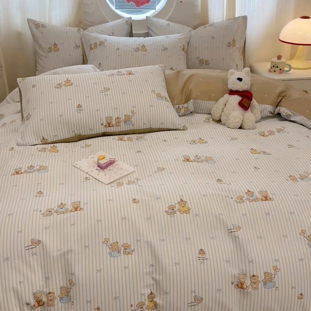 91家纺网 家纺一手货源 找家纺 呗旺鹿 2026新款全棉纯棉40支13070卡通印花四件套 幸福小熊