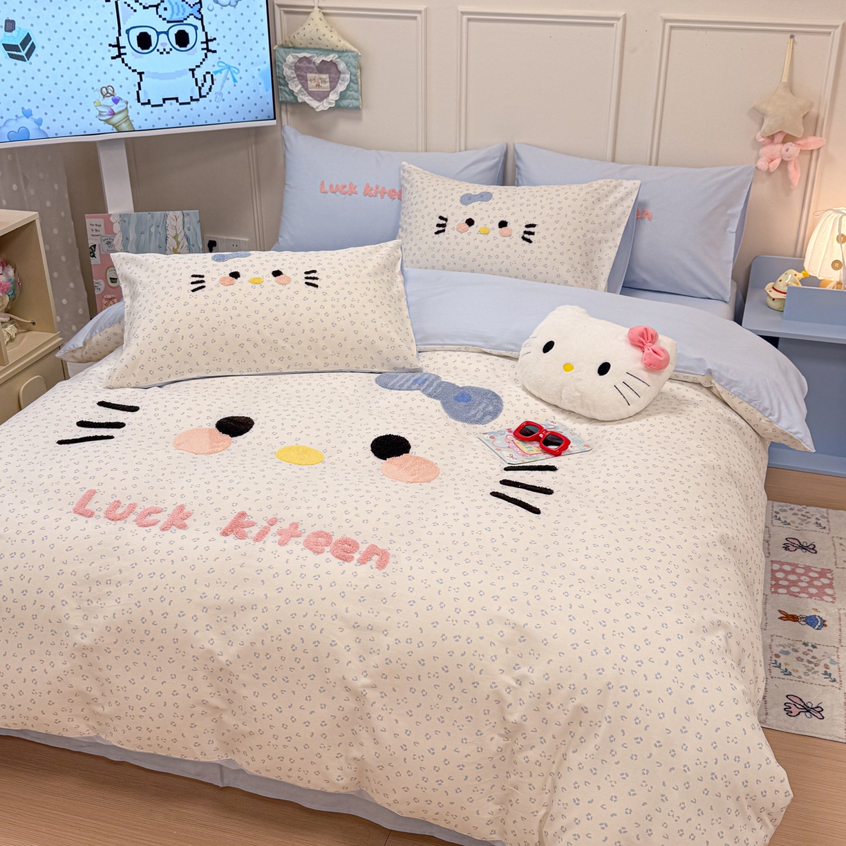 91家纺网 家纺一手货源 找家纺 懒猫家纺 2026新款高精密40支13374全棉纯棉喷气印花毛巾绣四件套 海盐白巧