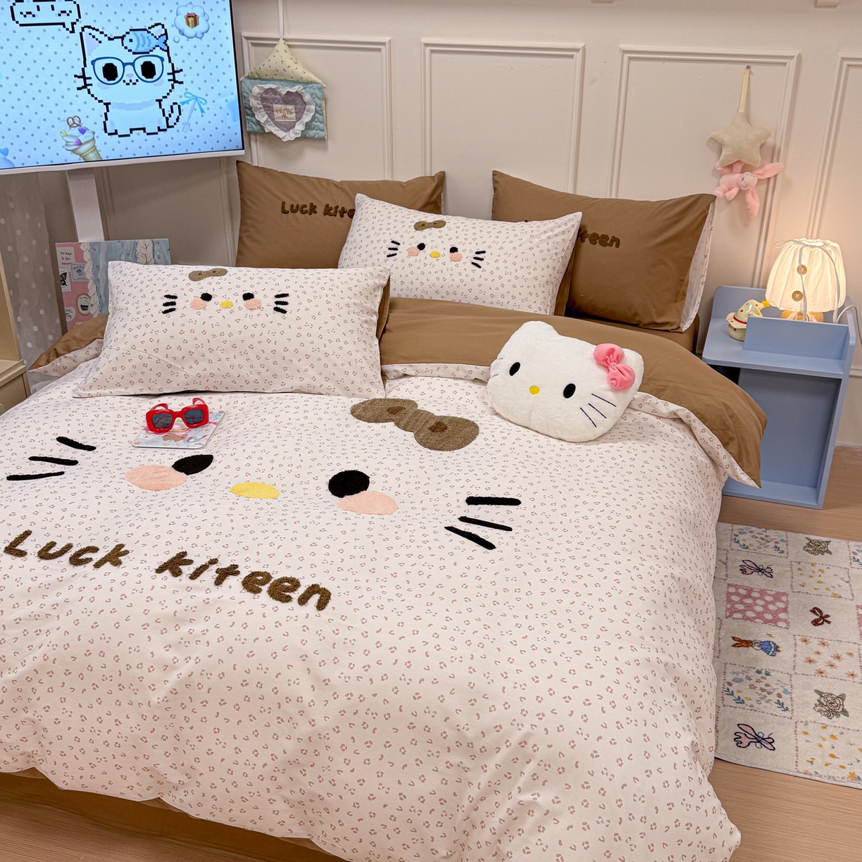 91家纺网 家纺一手货源 找家纺 懒猫家纺 2026新款高精密40支13374全棉纯棉喷气印花毛巾绣四件套 焦糖可可