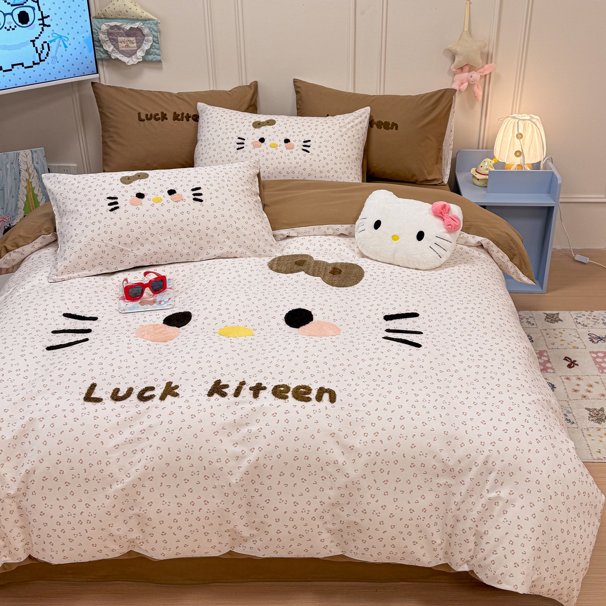 91家纺网 家纺一手货源 找家纺 懒猫家纺 2026新款高精密40支13374全棉纯棉喷气印花毛巾绣四件套 焦糖可可