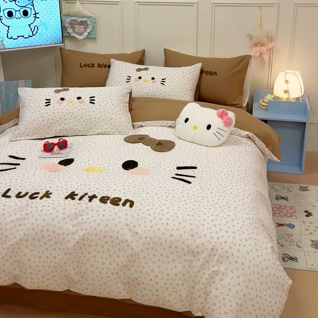 91家纺网 家纺一手货源 找家纺 懒猫家纺 2026新款高精密40支13374全棉纯棉喷气印花毛巾绣四件套 焦糖可可