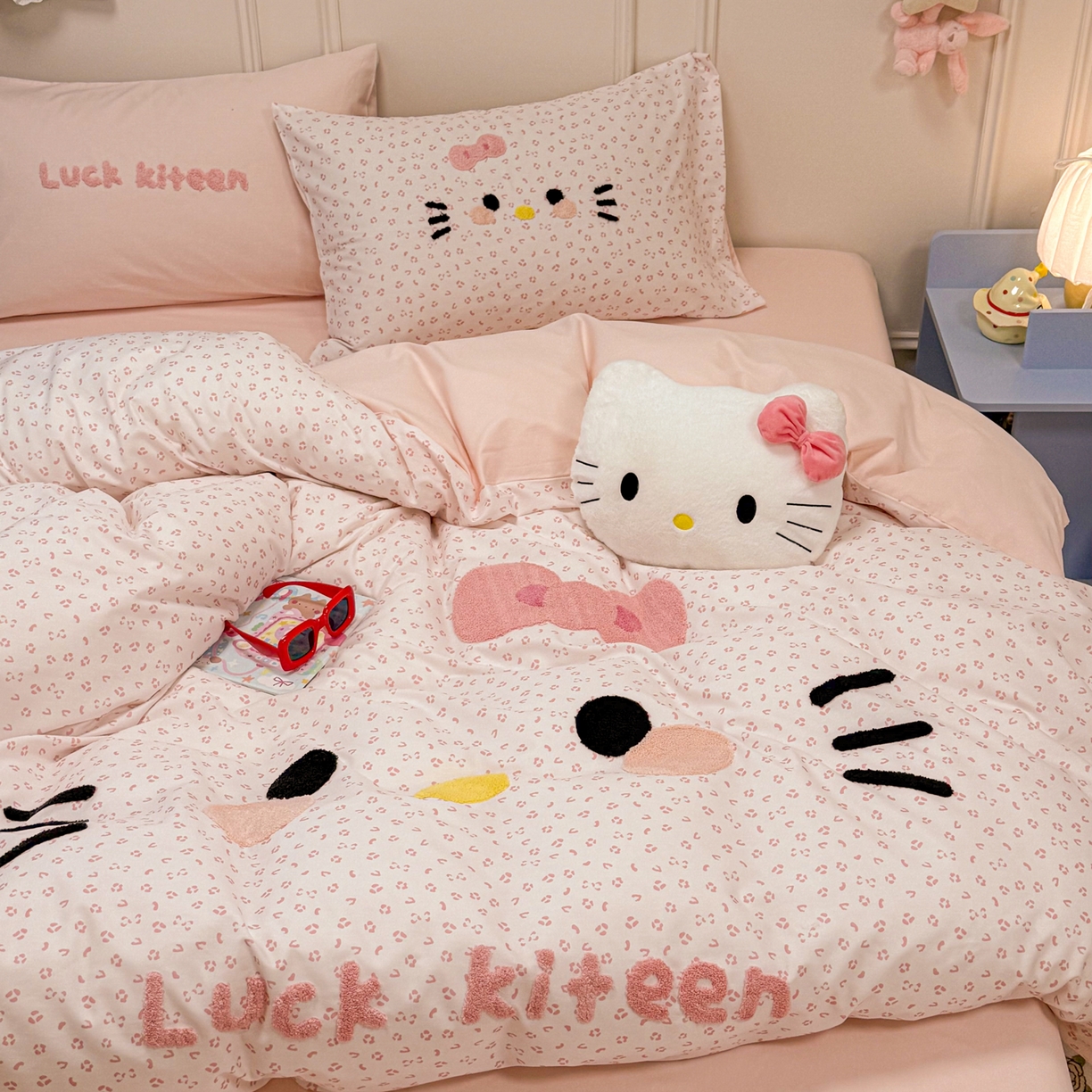 懒猫家纺 2026新款高精密40支13374全棉纯棉喷气印花毛巾绣四件套 元气芭乐