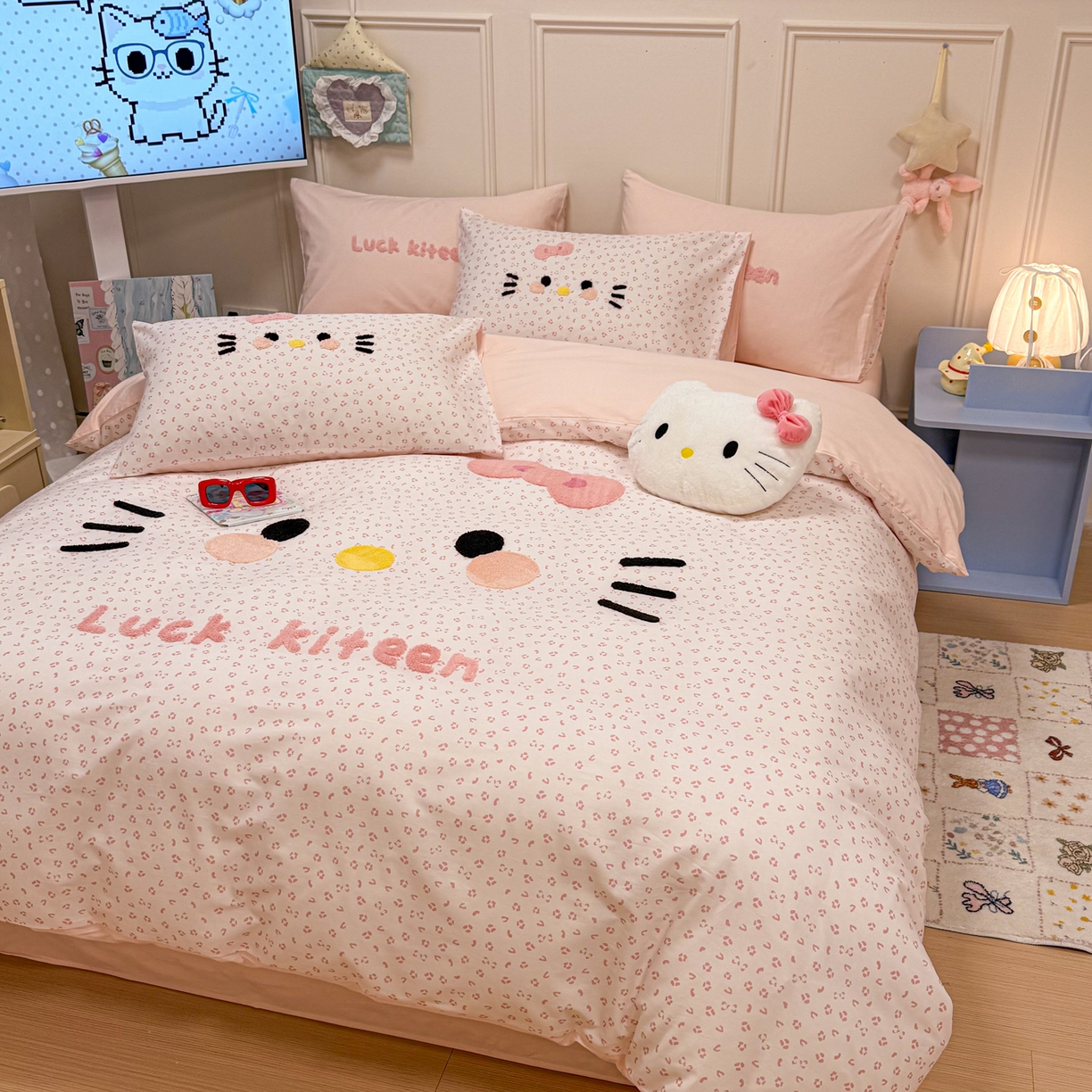 91家纺网 家纺一手货源 找家纺 懒猫家纺 2026新款高精密40支13374全棉纯棉喷气印花毛巾绣四件套 元气芭乐