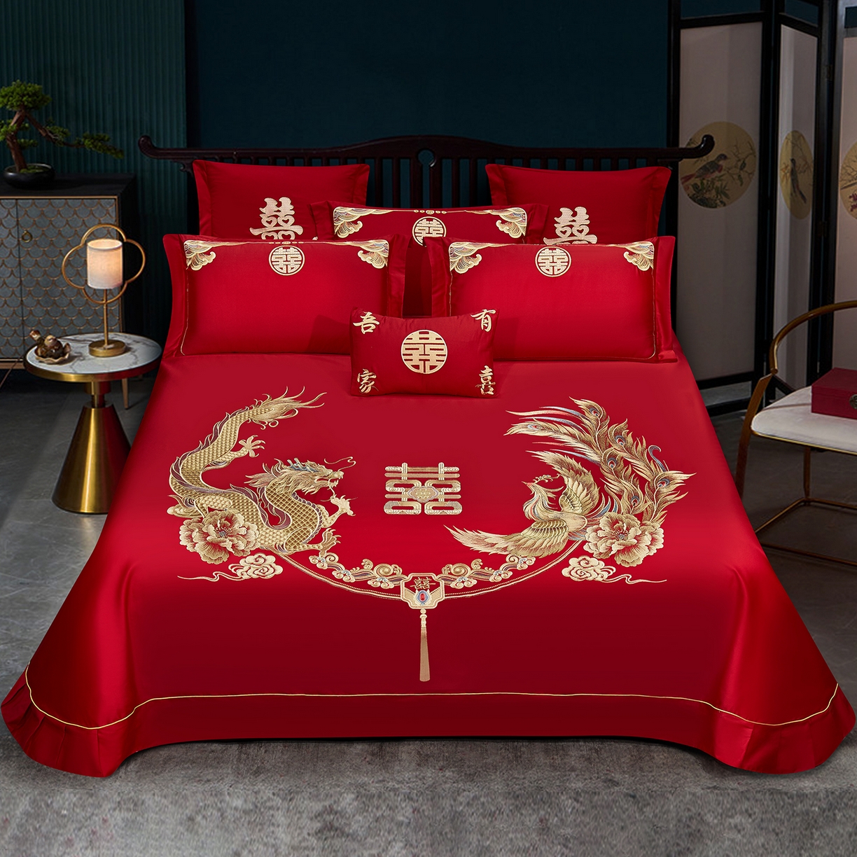 91家纺网 家纺一手货源 找家纺 浩情国际婚庆供货中心 2026新款长绒棉100%纯棉全棉结婚刺绣婚庆床单单件绣花纯色三件套单品婚庆枕套长期供货 提供买家秀 龙凤喜乐-绣花款