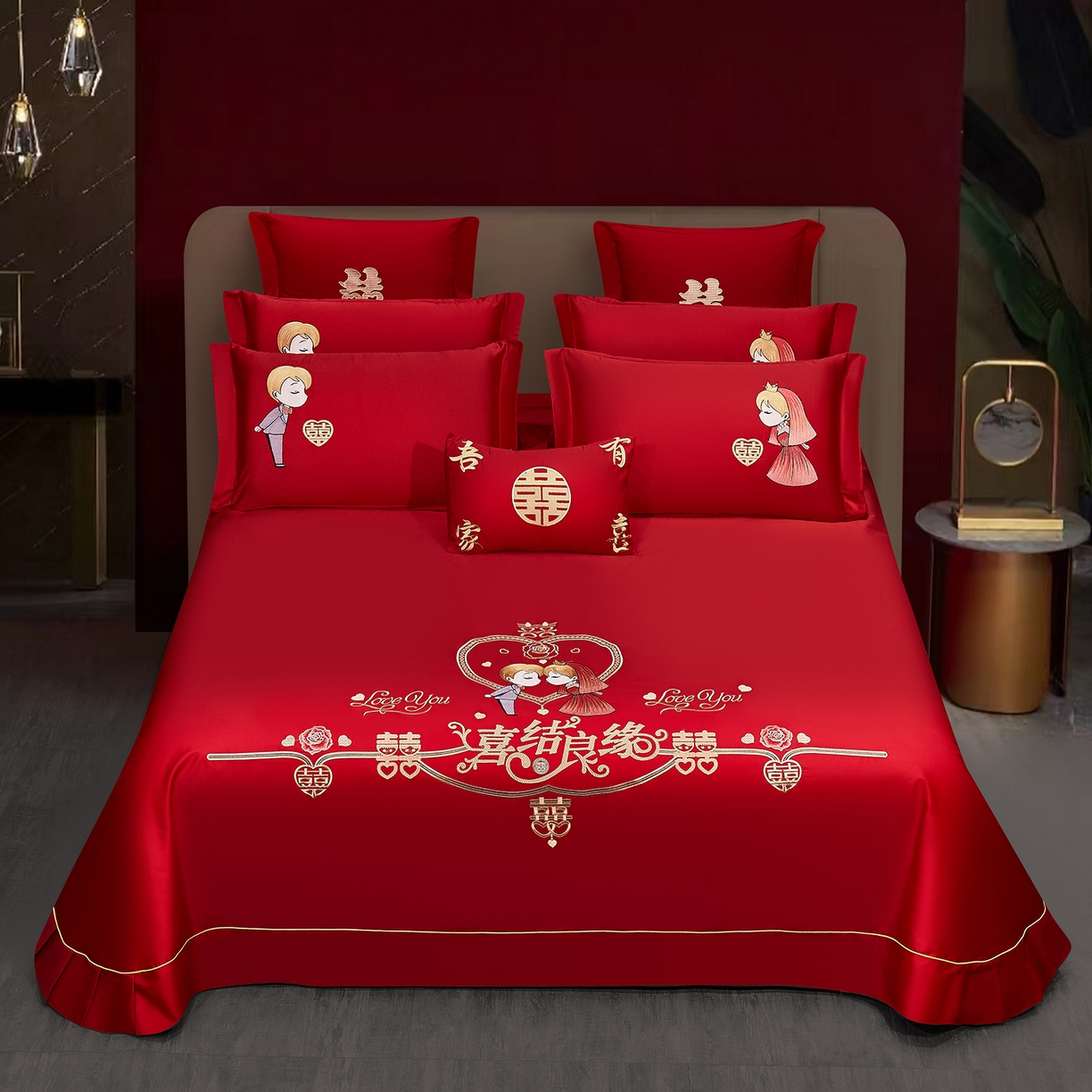 91家纺网 家纺一手货源 找家纺 浩情国际婚庆供货中心 2026新款长绒棉100%纯棉全棉结婚刺绣婚庆床单单件绣花纯色三件套单品婚庆枕套长期供货 提供买家秀 真爱一生-绣花款